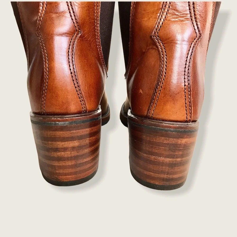 Frye Sabrina Chelsea Cognac Leather Ankle Booties - Picture 13 of 16